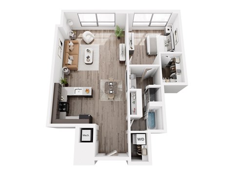 Floor plan for 1 bed, 1 bath, 972 sqft